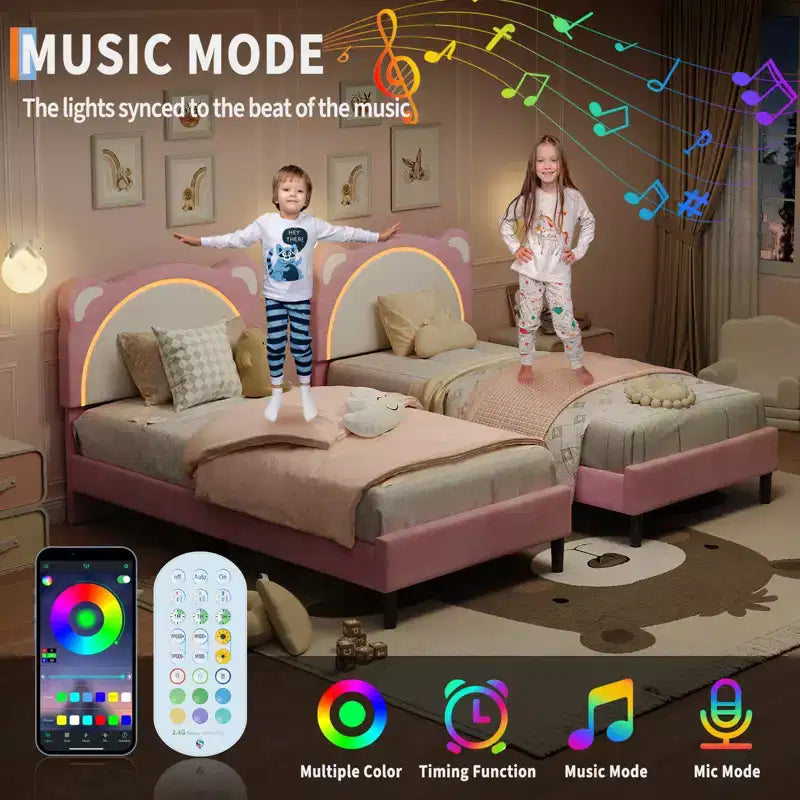 Struttura letto singolo, imbottita a piattaforma con testiera regolabile e LED smart, supporto a doghe in legno, nessun materasso a molle richiesto.