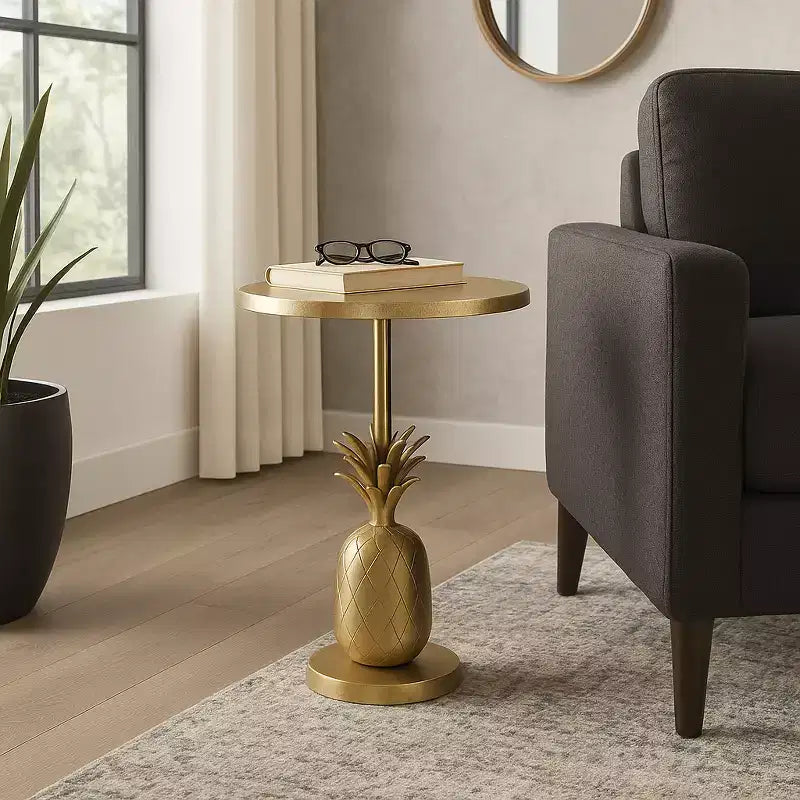 Tavolino unico, tavolino da salotto o comodino piccolo per l'arredamento della stanza - Tavolino da comodino in metallo con base a forma di ananas per camera da letto o soggiorno