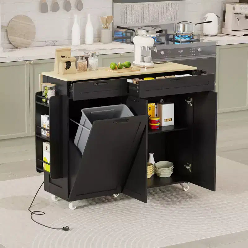 Carrello da Cucina COZONY con Ante a Ribalta, Carrello da Cucina Portatile con Cassetti e Ripiani Contenitori, Workstation Mobile con Ruote Bloccabili