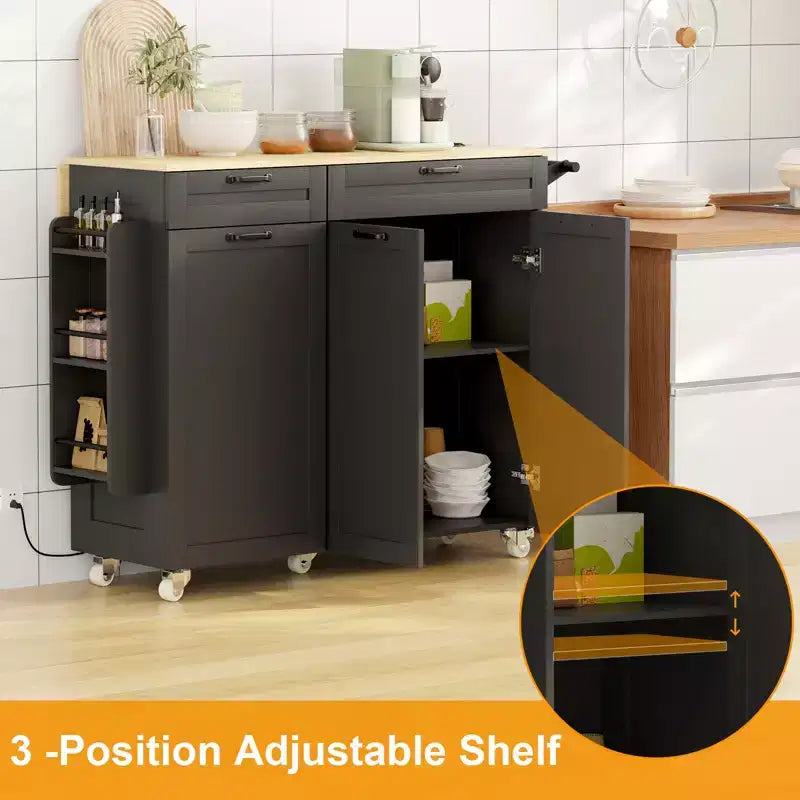 Carrello da Cucina COZONY con Ante a Ribalta, Carrello da Cucina Portatile con Cassetti e Ripiani Contenitori, Workstation Mobile con Ruote Bloccabili
