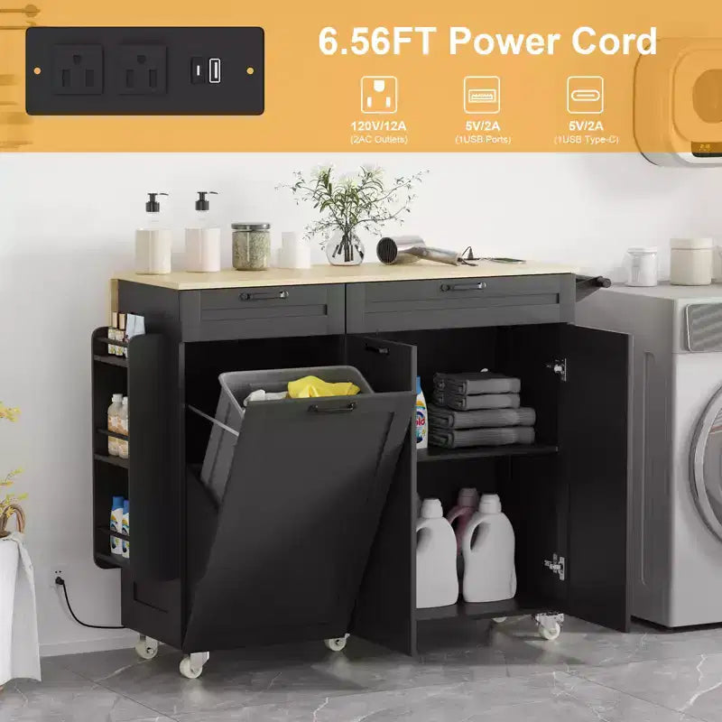 Carrello da Cucina COZONY con Ante a Ribalta, Carrello da Cucina Portatile con Cassetti e Ripiani Contenitori, Workstation Mobile con Ruote Bloccabili