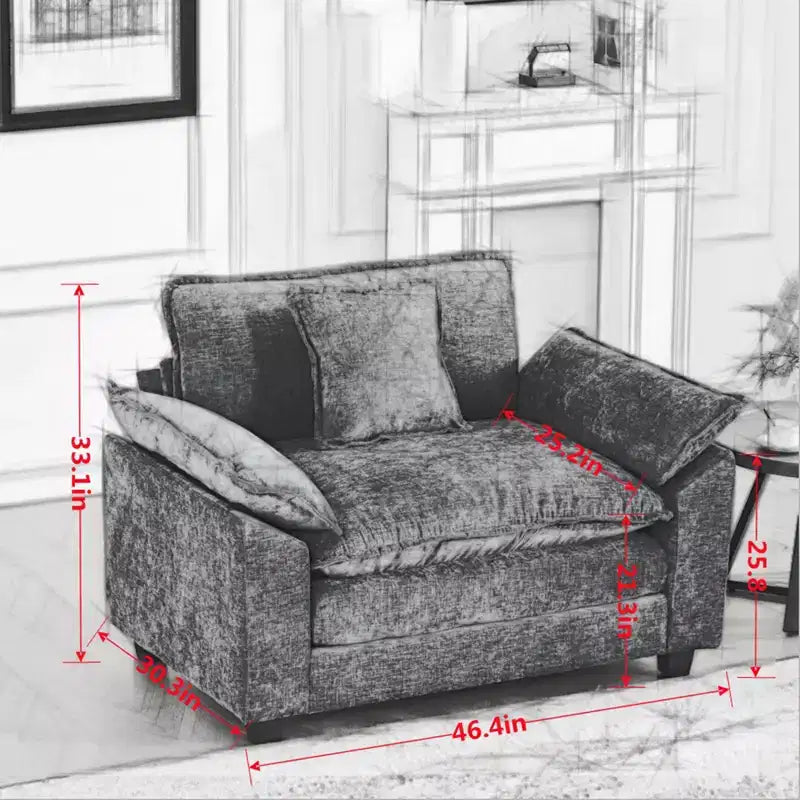 CLIHOME Cloud Sofa - Poltrona singola, divano componibile moderno, comodo cuscino imbottito a doppio strato, tessuto ciniglia traspirante