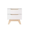 Homez 18.89 in. White and Natural Oak Rectangle Wood End Table with 2 Drawers