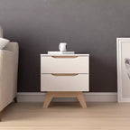 Homez 18.89 in. Tavolino rettangolare in legno bianco e rovere naturale con 2 cassetti