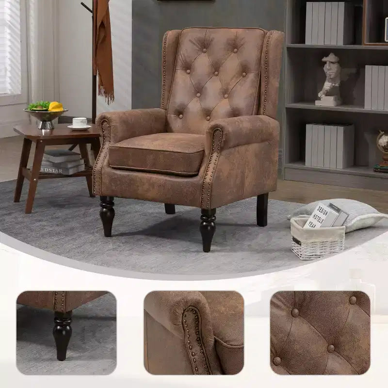 CLIHOME Poltrona con struttura in legno, poltrona moderna con robuste gambe in legno