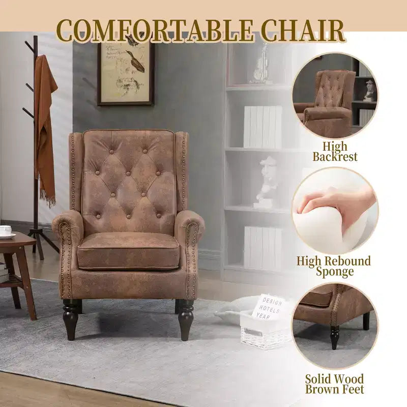 CLIHOME Poltrona con struttura in legno, poltrona moderna con robuste gambe in legno