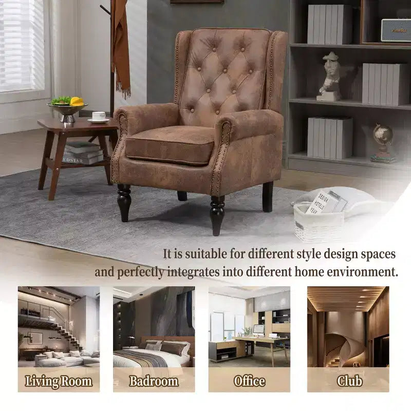 CLIHOME Poltrona con struttura in legno, poltrona moderna con robuste gambe in legno
