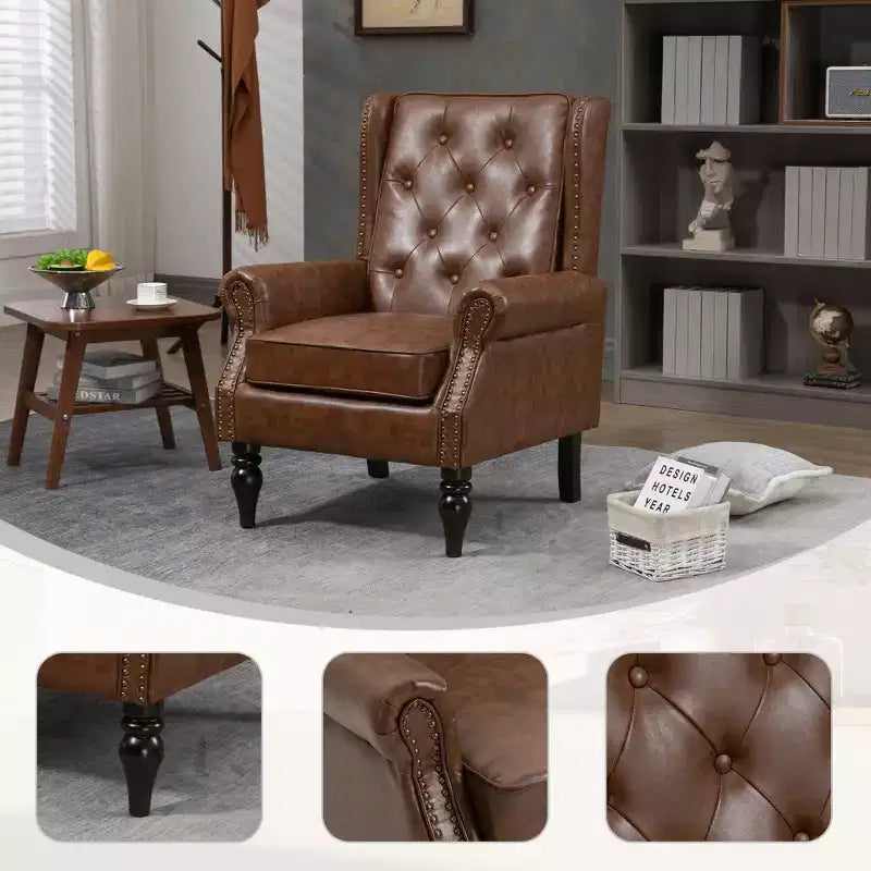 CLIHOME Poltrona con struttura in legno, poltrona moderna con robuste gambe in legno