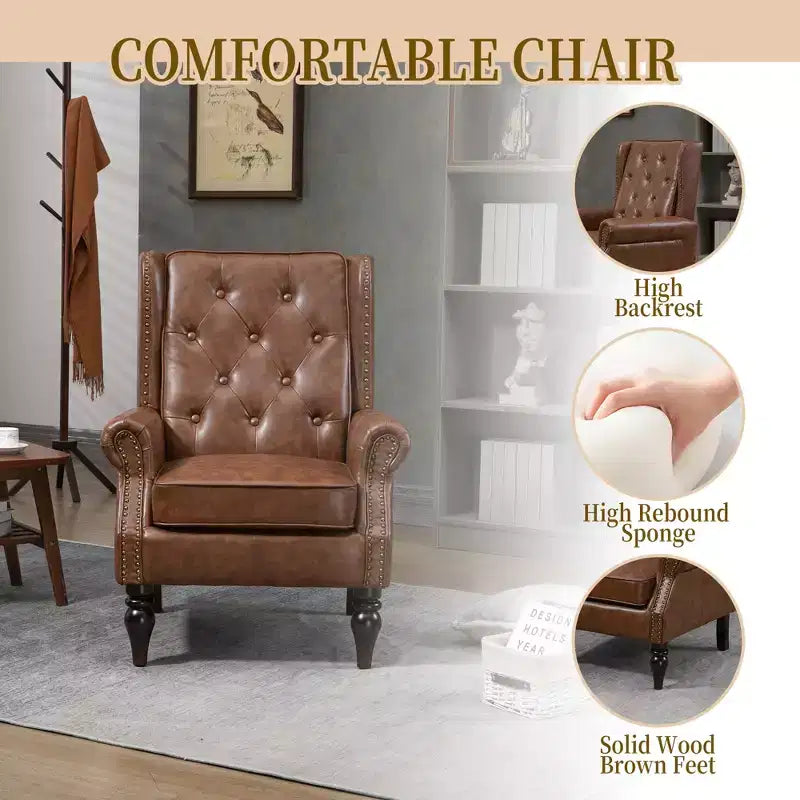 CLIHOME Poltrona con struttura in legno, poltrona moderna con robuste gambe in legno
