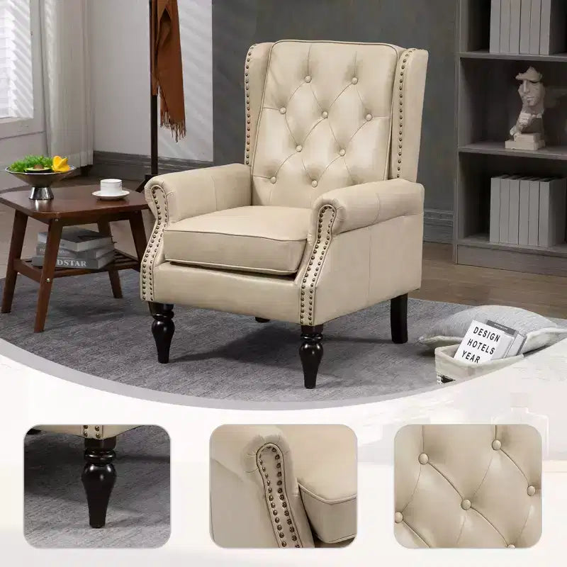 CLIHOME Poltrona con struttura in legno, poltrona moderna con robuste gambe in legno