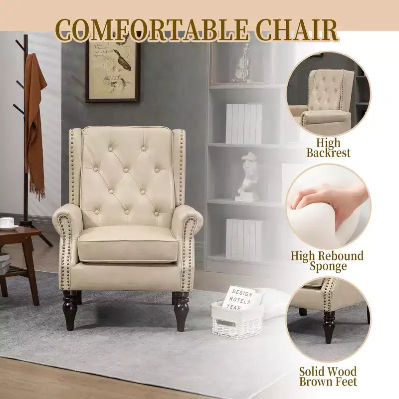 CLIHOME Poltrona con struttura in legno, poltrona moderna con robuste gambe in legno