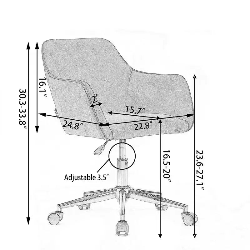 Questa sedia girevole da ufficio è regolabile in altezza, ha le ruote, le gambe placcate in oro e la base cromata.