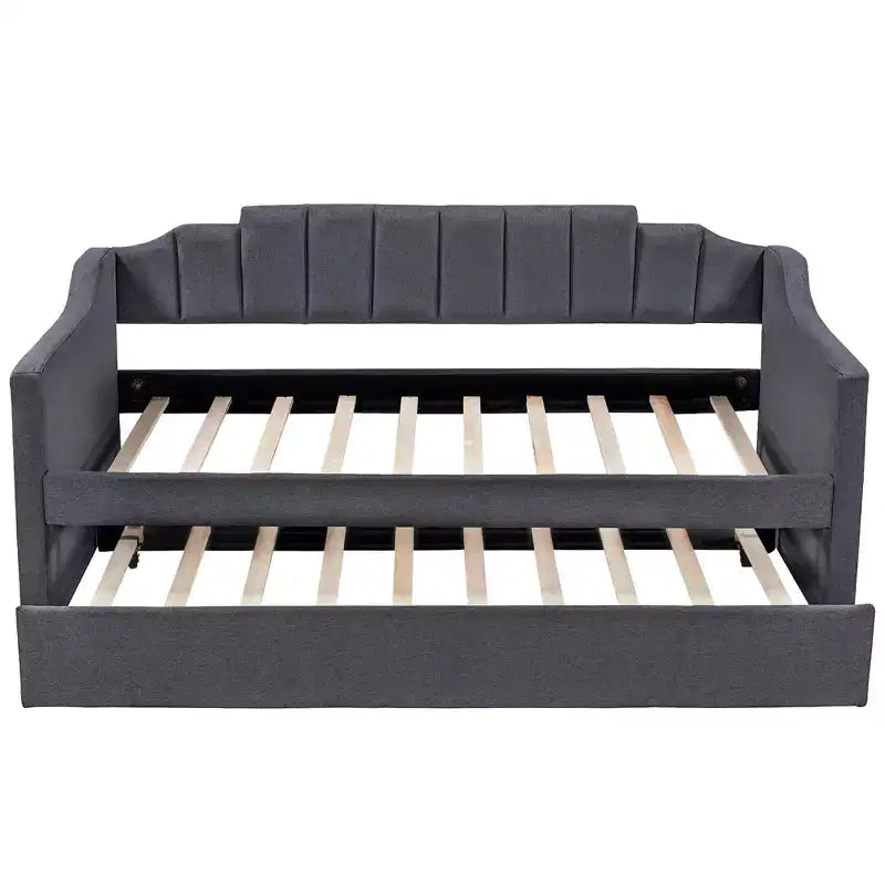 Divano Letto Estraibile Imbottito con Rotelle, Struttura Divano Letto Singolo per Camera da Letto, Nero
