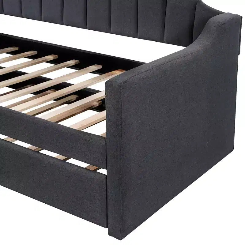 Divano Letto Estraibile Imbottito con Rotelle, Struttura Divano Letto Singolo per Camera da Letto, Nero