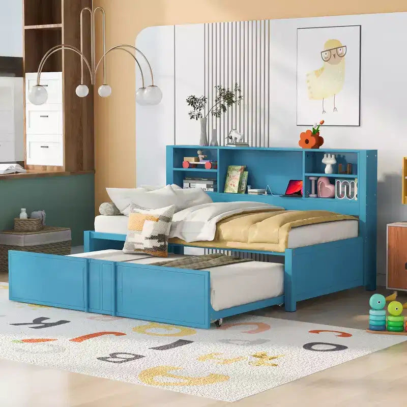 Letto a giorno in metallo singolo con testiera libreria, letto a giorno con letto estraibile e porte USB, letto a giorno Captain's con ripiani portaoggetti