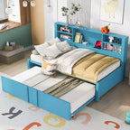 Letto a giorno in metallo singolo con testiera libreria, letto a giorno con letto estraibile e porte USB, letto a giorno Captain's con ripiani portaoggetti
