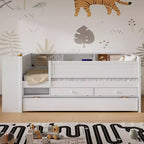 Letto a giorno in metallo singolo con testiera libreria, letto a giorno con letto estraibile e porte USB, letto a giorno Captain's con ripiani portaoggetti