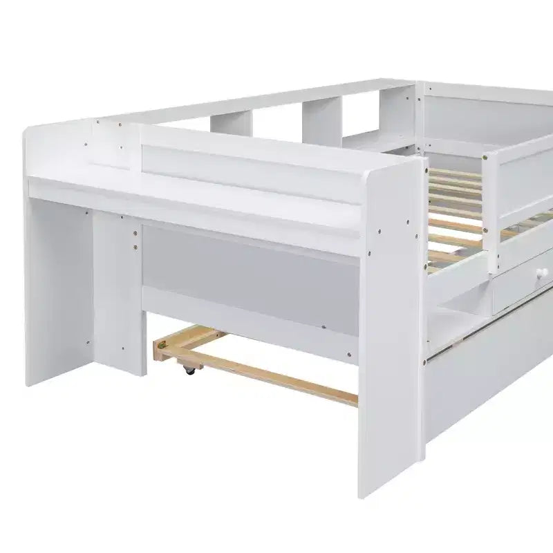 Letto a giorno in metallo singolo con testiera libreria, letto a giorno con letto estraibile e porte USB, letto a giorno Captain's con ripiani portaoggetti
