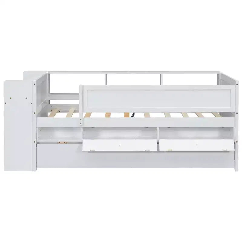 Letto a giorno in metallo singolo con testiera libreria, letto a giorno con letto estraibile e porte USB, letto a giorno Captain's con ripiani portaoggetti
