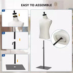 Manichino Torso Uomo VINGLI con Supporto in Legno/Metallo, Busto Maschile Regolabile in Altezza per Esposizione Abbigliamento e Sartoria (Base in Metallo)