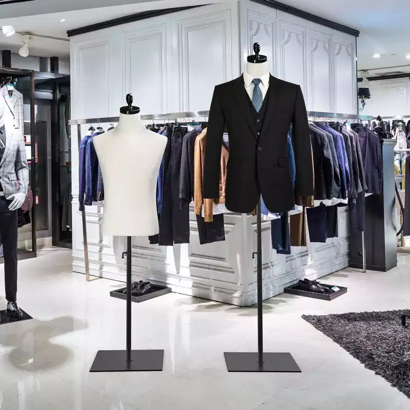 Manichino Torso Uomo VINGLI con Supporto in Legno/Metallo, Busto Maschile Regolabile in Altezza per Esposizione Abbigliamento e Sartoria (Base in Metallo)