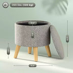 Pouf Ottomano Rotondo con Contenitore, Poggiapiedi Imbottito in Lino con Seduta Imbottita, Spazio Nascosto e Gambe in Legno