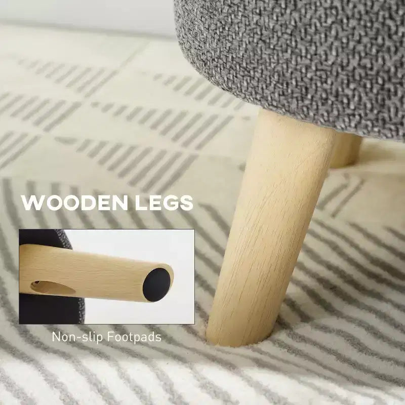 Pouf Ottomano Rotondo con Contenitore, Poggiapiedi Imbottito in Lino con Seduta Imbottita, Spazio Nascosto e Gambe in Legno