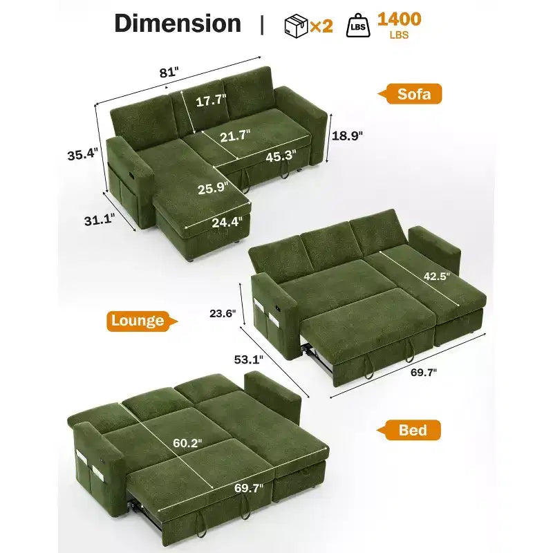 Divano letto angolare a L Dyonery 81, divano sezionale in ciniglia con letto estraibile, schienale reclinabile, chaise longue con contenitore, porte USB