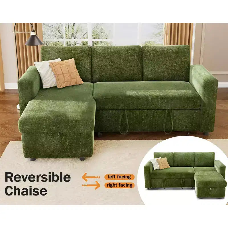 Divano letto angolare a L Dyonery 81, divano sezionale in ciniglia con letto estraibile, schienale reclinabile, chaise longue con contenitore, porte USB