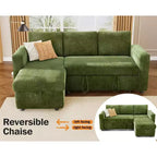 Divano letto angolare a L Dyonery 81, divano sezionale in ciniglia con letto estraibile, schienale reclinabile, chaise longue con contenitore, porte USB