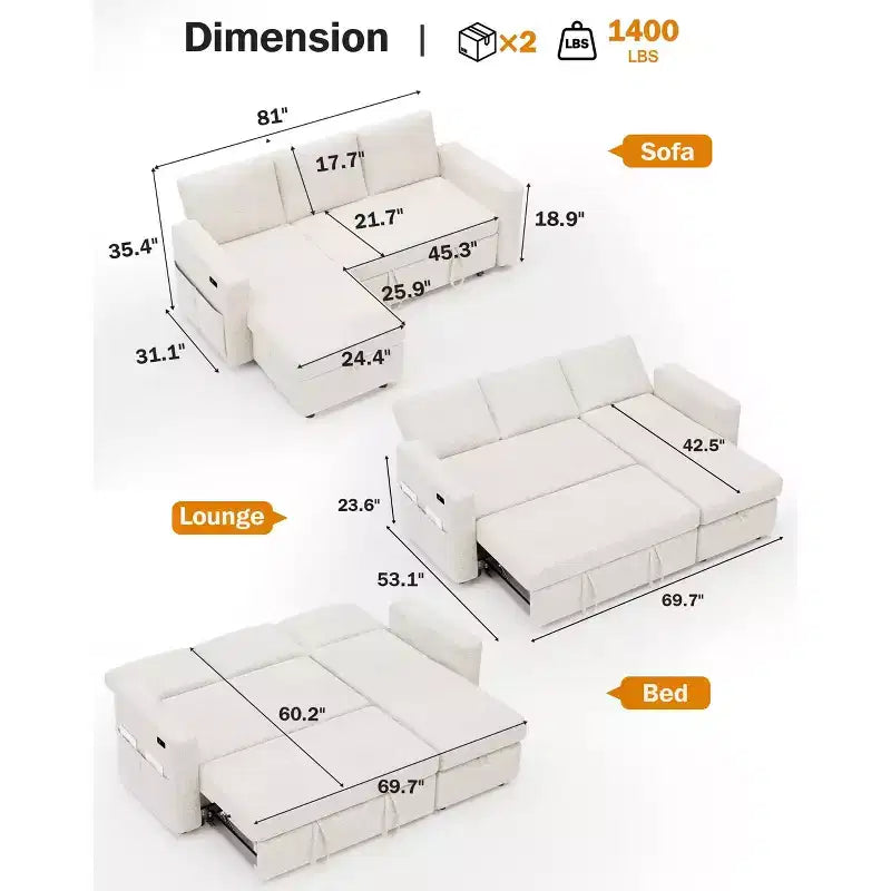 Divano letto angolare a L Dyonery 81, divano sezionale in ciniglia con letto estraibile, schienale reclinabile, chaise longue con contenitore, porte USB