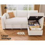 Divano letto angolare a L Dyonery 81, divano sezionale in ciniglia con letto estraibile, schienale reclinabile, chaise longue con contenitore, porte USB