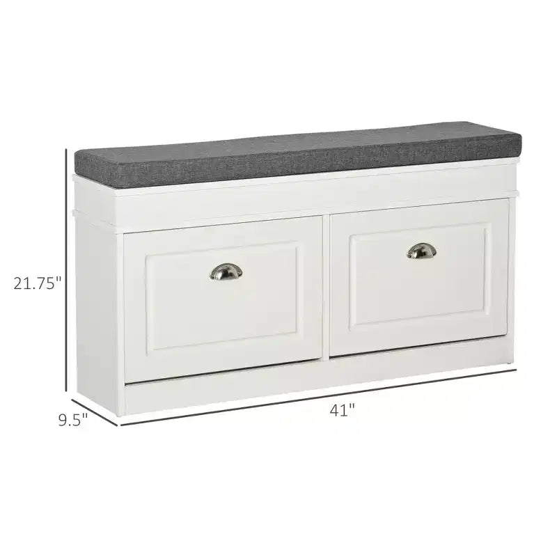 Panca moderna per scarpe, panca da ingresso con cuscino, 2 cassetti, panca contenitore, capacità 8 paia