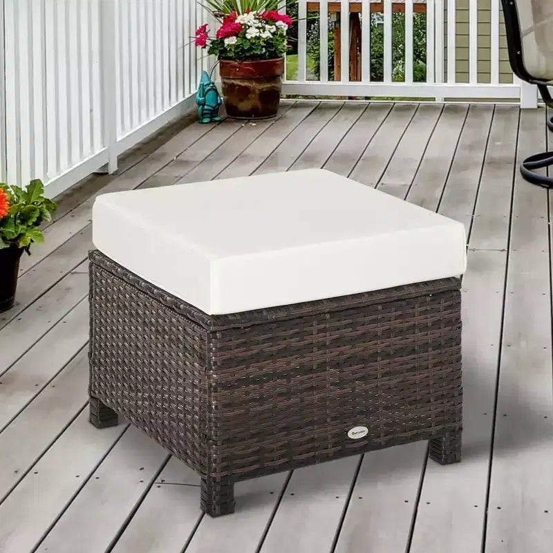 20 Pouf da esterno in vimini, in rattan PE, poggiapiedi, seduta aggiuntiva, tavolino con morbido cuscino