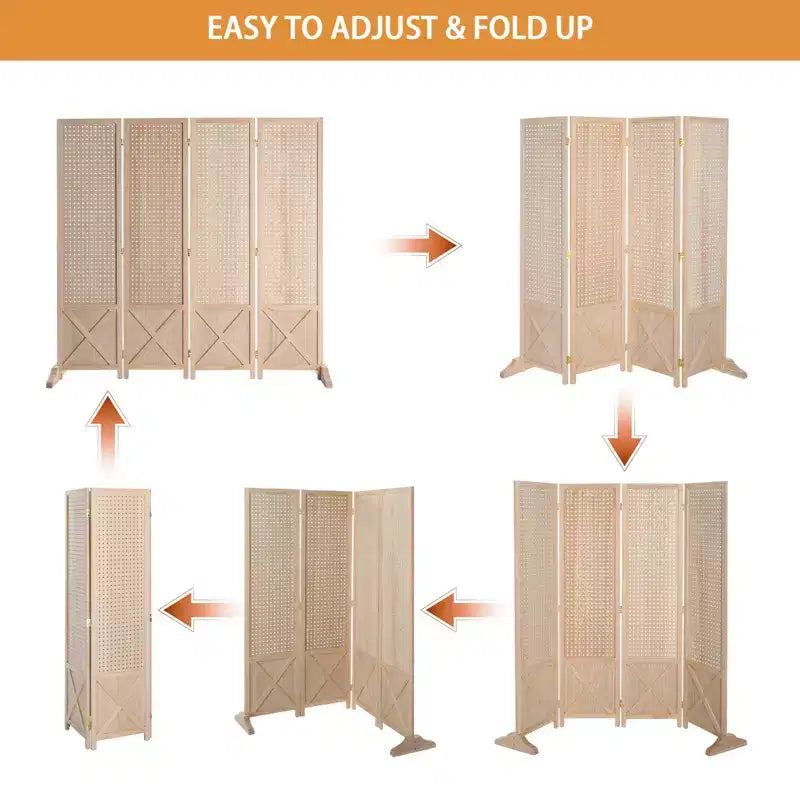 VINGLI Divisorio Autoportante a 4 Pannelli con Piedini, Pannello Espositivo in Legno da 1,5 m, Separatore di Spazi per Fiere Artigianali e Negozi (Naturale)