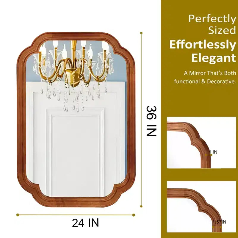 PexFix 24 x 36 Specchio decorativo con cornice in legno massello ad angoli arrotondati, specchio da parete moderno in stile rustico per camera da letto, bagno, soggiorno, ingresso, marrone