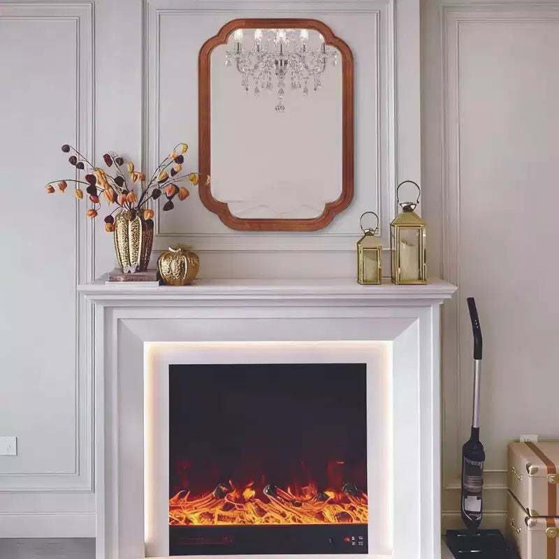PexFix 24 x 36 Specchio decorativo con cornice in legno massello ad angoli arrotondati, specchio da parete moderno in stile rustico per camera da letto, bagno, soggiorno, ingresso, marrone