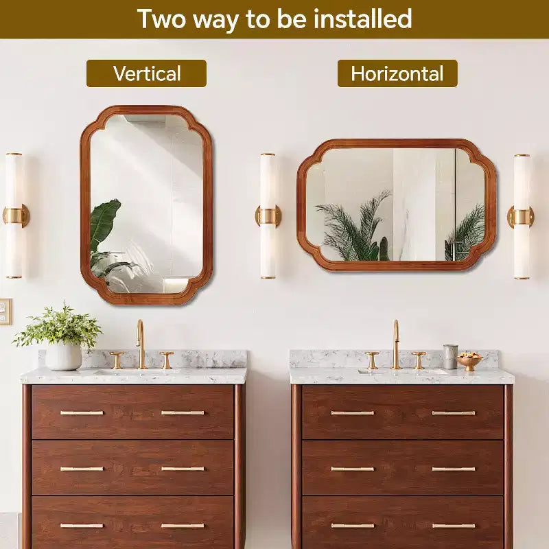 PexFix 24 x 36 Specchio decorativo con cornice in legno massello ad angoli arrotondati, specchio da parete moderno in stile rustico per camera da letto, bagno, soggiorno, ingresso, marrone
