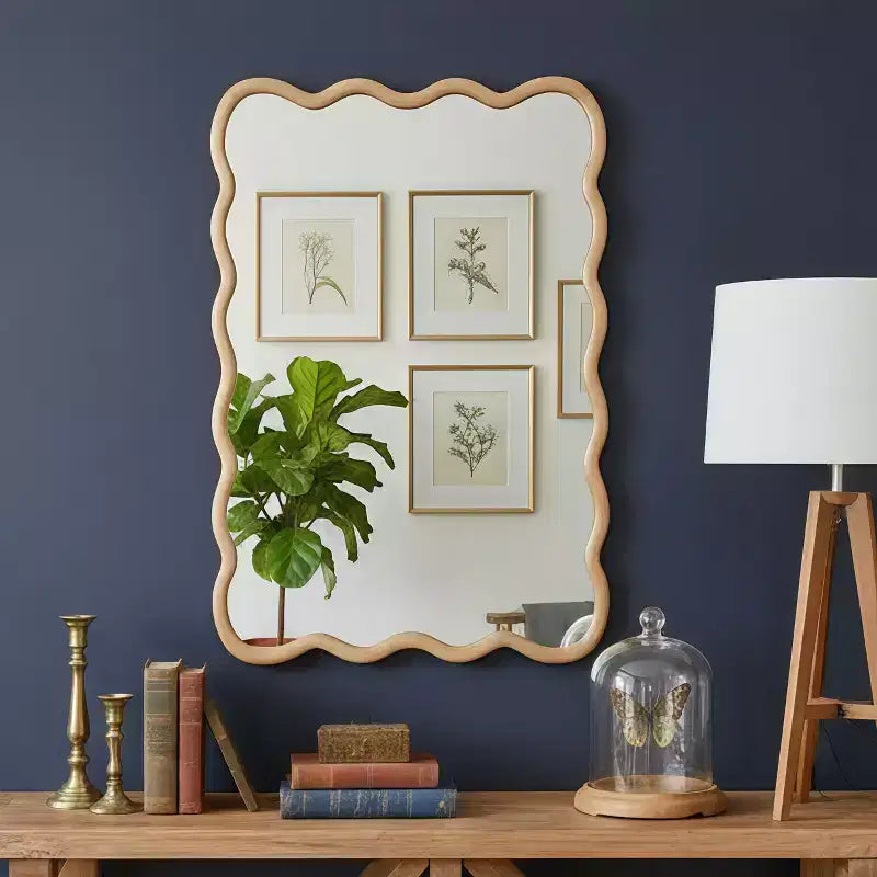 PexFix 24 x 36 Specchio decorativo rettangolare ondulato con cornice in legno massello, specchio da parete moderno stile Farmhouse per camera da letto, bagno, soggiorno, ingresso, legno naturale
