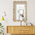 PexFix 24 x 36 Specchio decorativo rettangolare ondulato con cornice in legno massello, specchio da parete moderno stile Farmhouse per camera da letto, bagno, soggiorno, ingresso, legno naturale