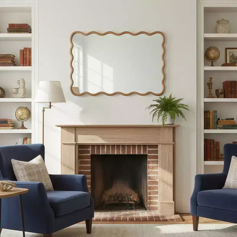 PexFix 24 x 36 Specchio decorativo rettangolare ondulato con cornice in legno massello, specchio da parete moderno stile Farmhouse per camera da letto, bagno, soggiorno, ingresso, legno naturale