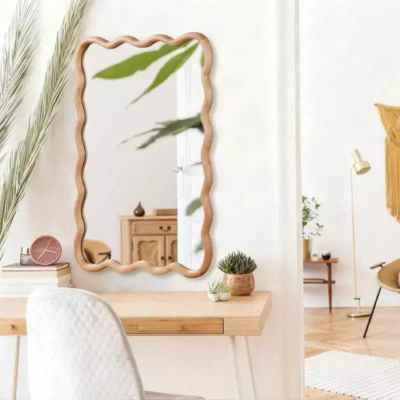 PexFix 24 x 36 Specchio decorativo rettangolare ondulato con cornice in legno massello, specchio da parete moderno stile Farmhouse per camera da letto, bagno, soggiorno, ingresso, legno naturale