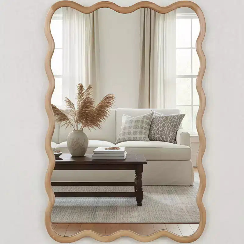PexFix 24 x 36 Specchio decorativo rettangolare ondulato con cornice in legno massello, specchio da parete moderno stile Farmhouse per camera da letto, bagno, soggiorno, ingresso, legno naturale