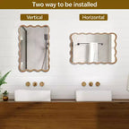 PexFix 24 x 36 Specchio decorativo rettangolare ondulato con cornice in legno massello, specchio da parete moderno stile Farmhouse per camera da letto, bagno, soggiorno, ingresso, legno naturale