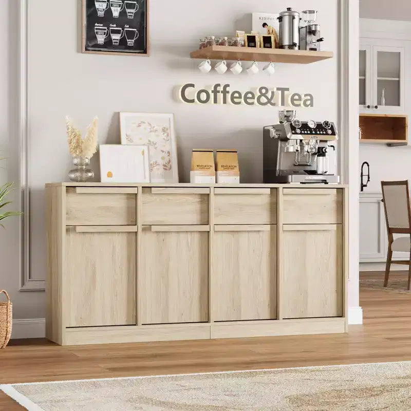 Grande armadietto da caffè da 158,5 cm con contenitore, credenza buffet con 4 cassetti e 4 ante, tavolo buffet moderno per cucina