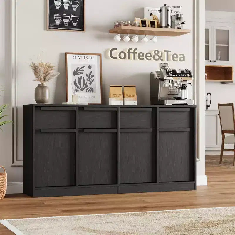 Grande armadietto da caffè da 158,5 cm con contenitore, credenza buffet con 4 cassetti e 4 ante, tavolo buffet moderno per cucina