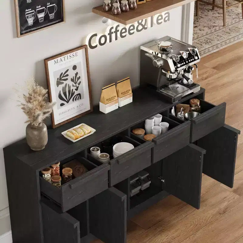 Grande armadietto da caffè da 158,5 cm con contenitore, credenza buffet con 4 cassetti e 4 ante, tavolo buffet moderno per cucina
