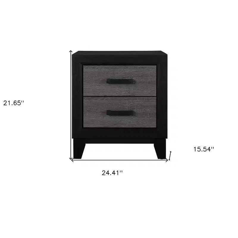 HomeRoots Comodino con due cassetti in legno nero e grigio 22