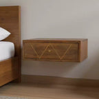 HomeRoots Comodino a muro con cassetto singolo in legno massello marrone da 18" con intarsio geometrico in ottone