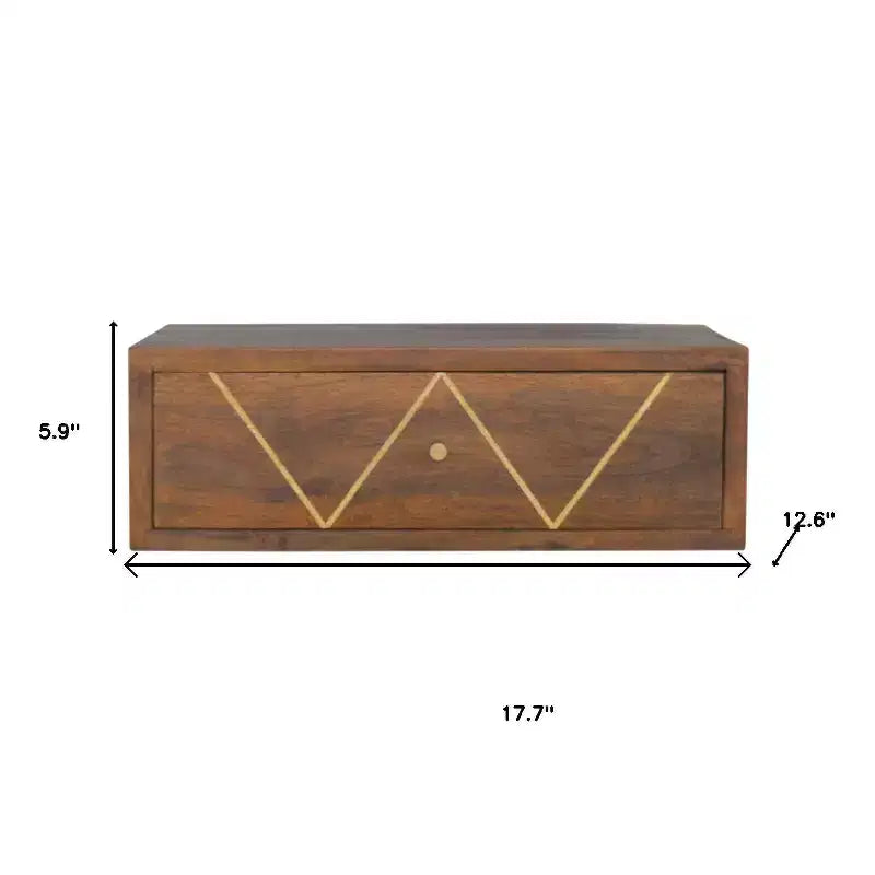 HomeRoots Comodino a muro con cassetto singolo in legno massello marrone da 18" con intarsio geometrico in ottone